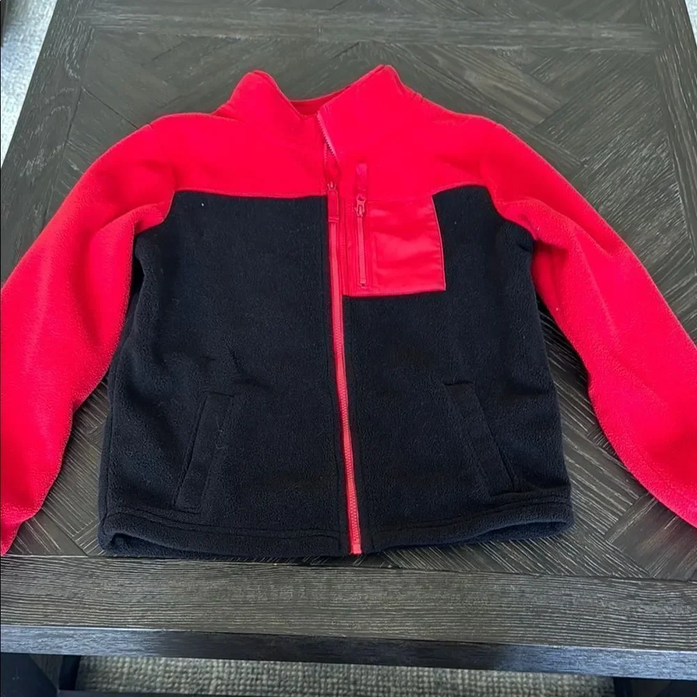 Boys Fleece Zip Up Jacket Size 8 Red Black Lightweight School Coat Playwear